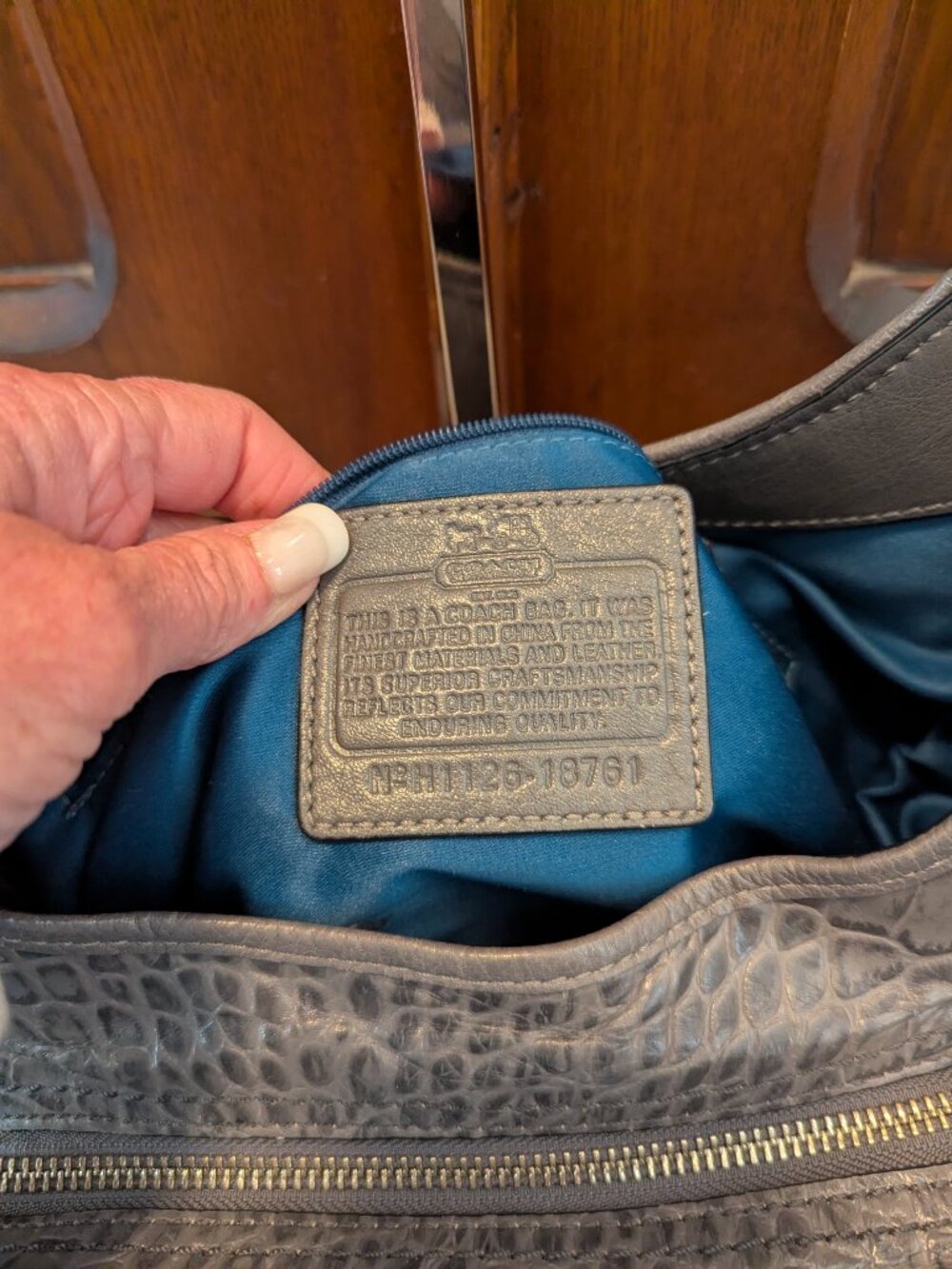 Coach Madison Maggie Shoulder Bag Croc Embossed Grey Leather - Picture 11 of 14